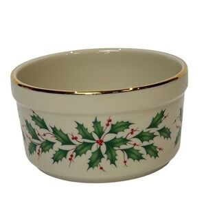 Lenox Holiday Archive Bowl Holly Dip/Candy/Nut Round Cream/Red/Green/Gold EUC